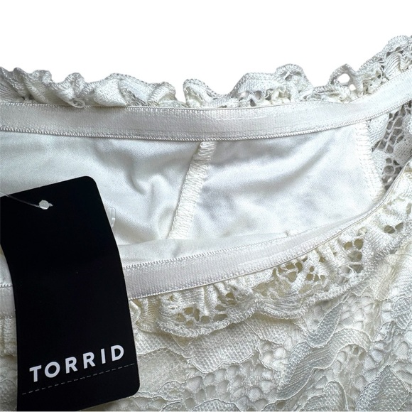 Torrid Stretch White Lace Off Shoulder Corset Seamed Long Sleeve Top NWT - Picture 8 of 11